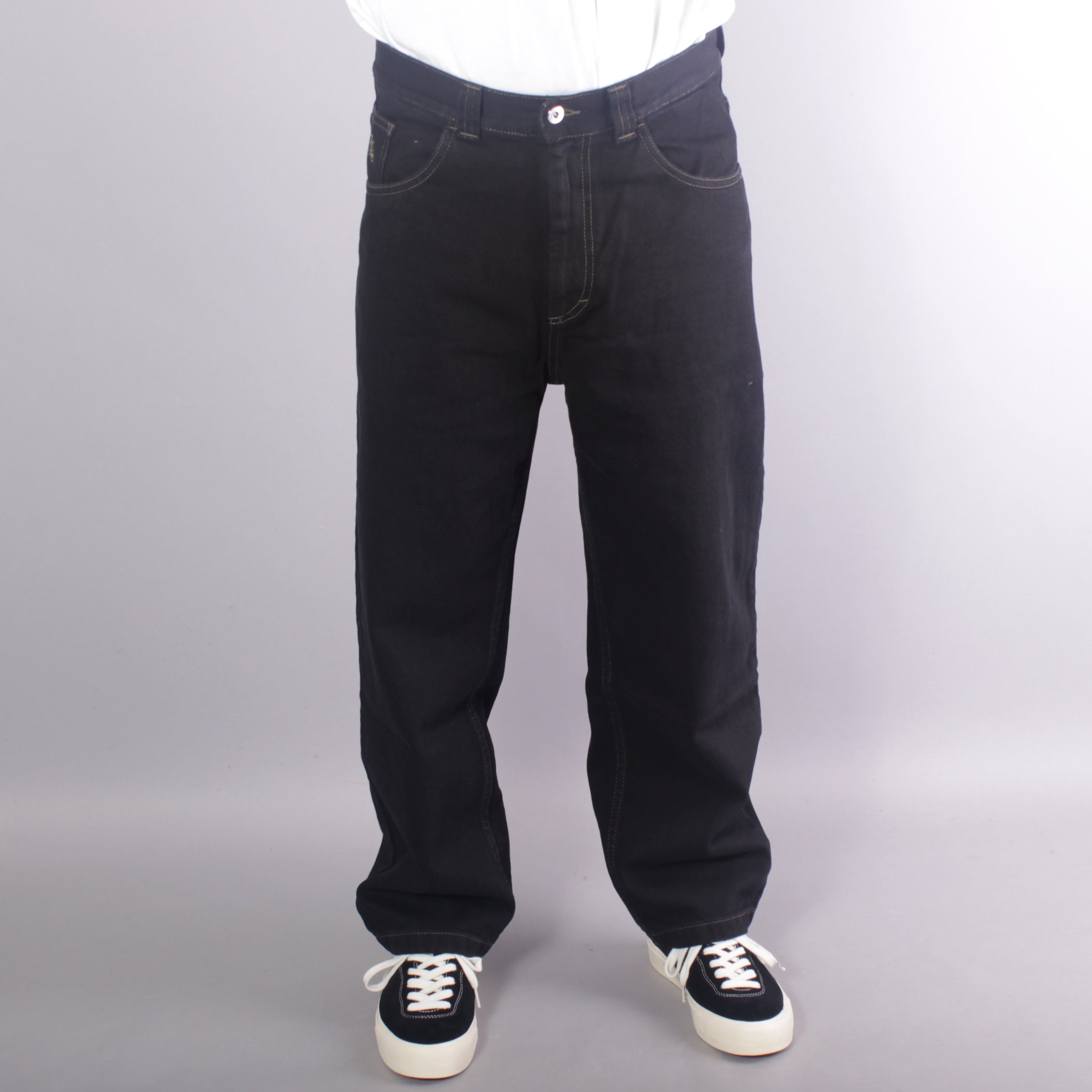 Polar 93's Denim Jeans Contrast Stitching - Black / Dark Olive