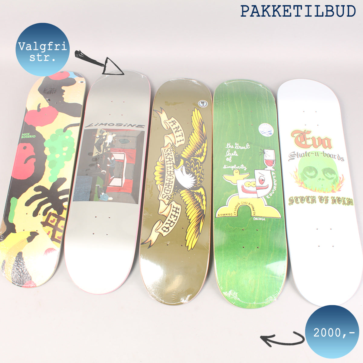 5 stk.Pro Skateboard Decks - Pakketilbud