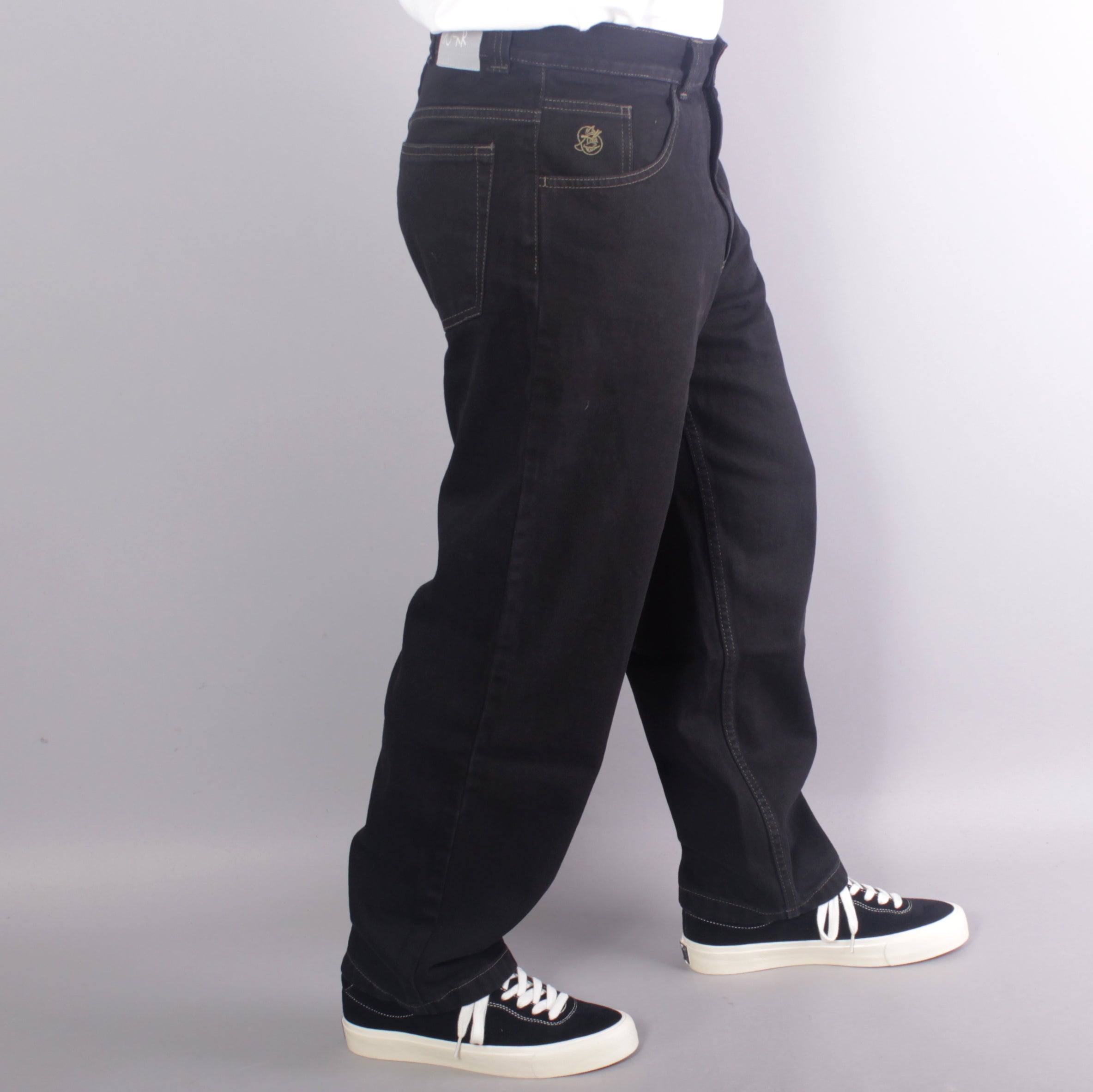 Polar 93's Denim Jeans Contrast Stitching - Black / Dark Olive