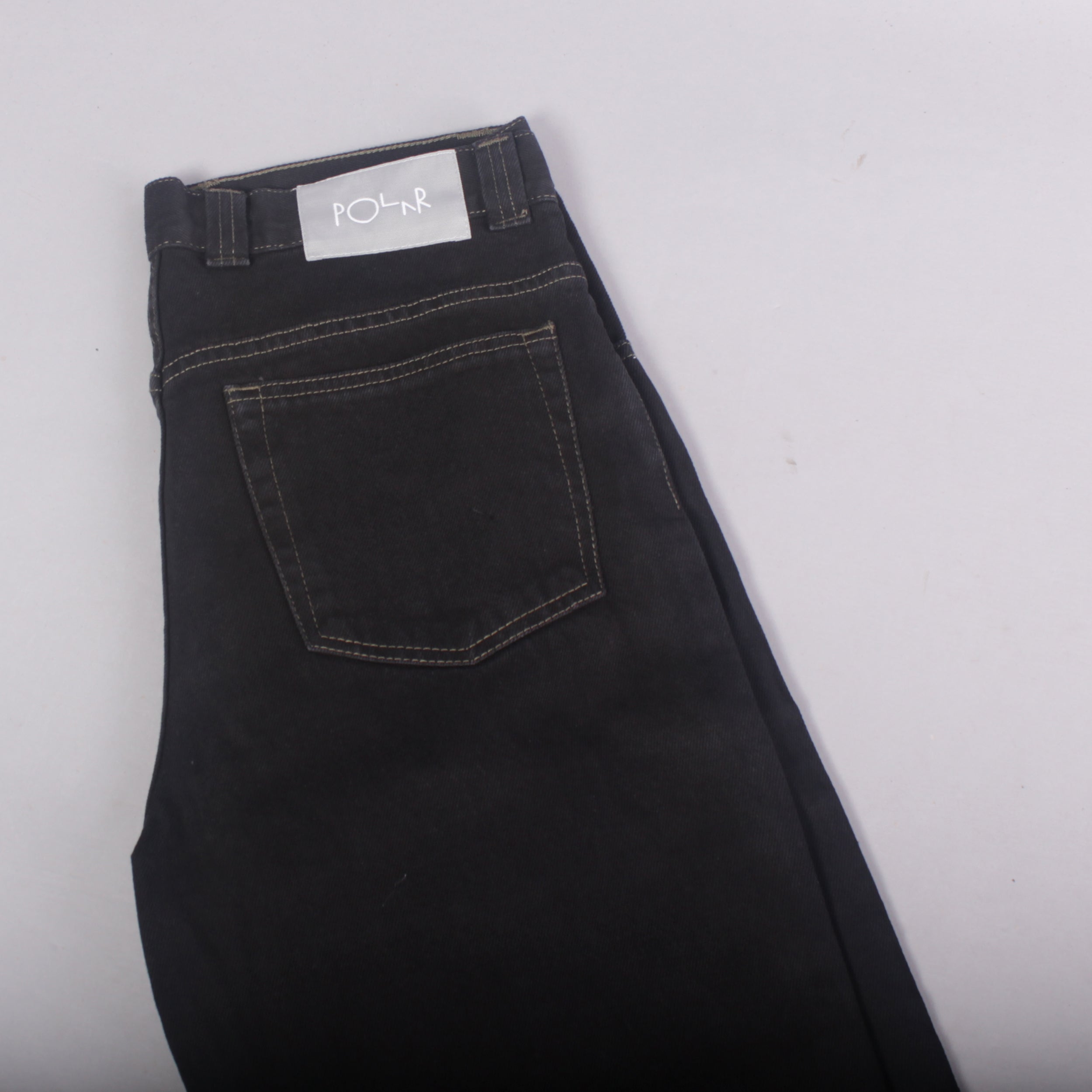 Polar 93's Denim Jeans Contrast Stitching - Black / Dark Olive