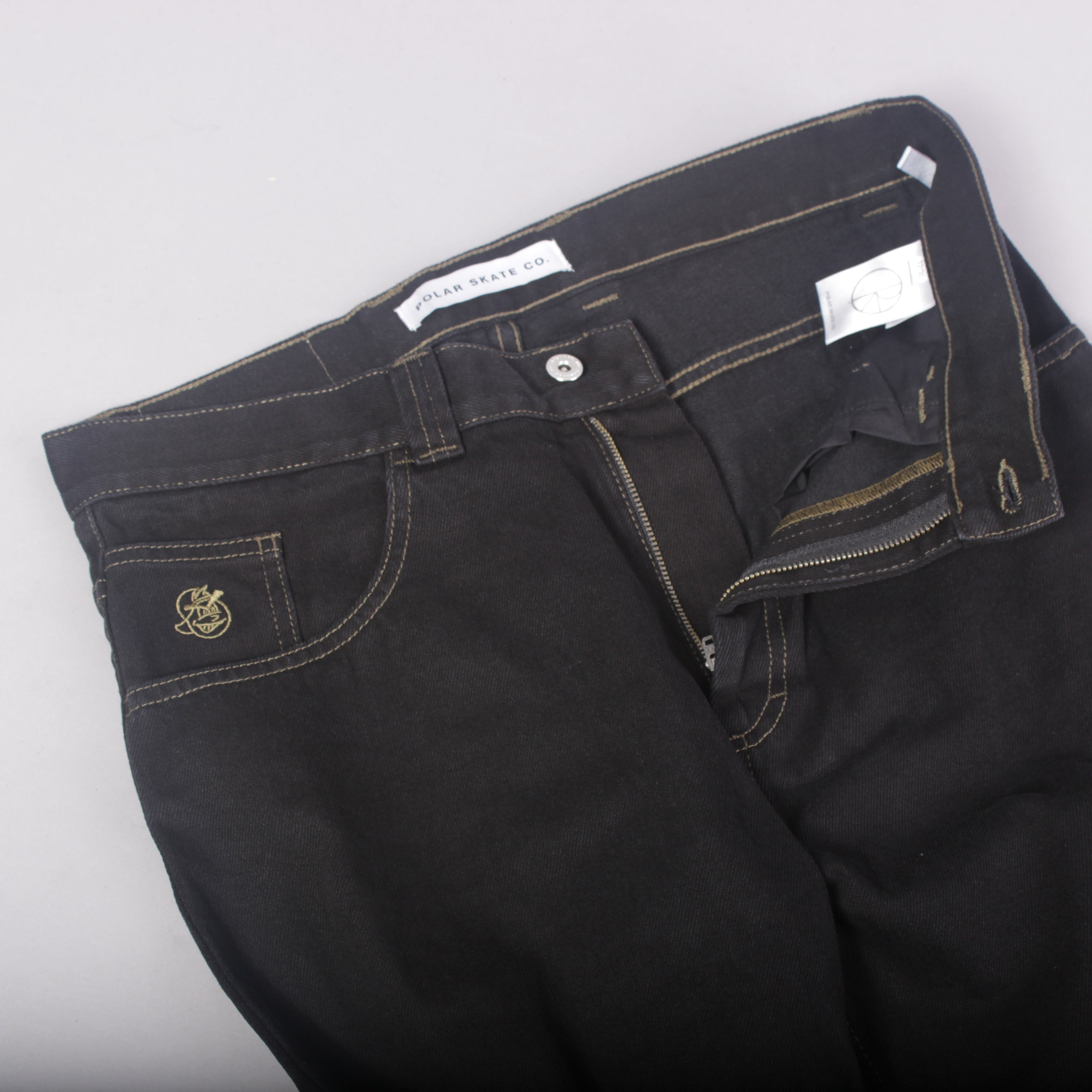 Polar 93's Denim Jeans Contrast Stitching - Black / Dark Olive
