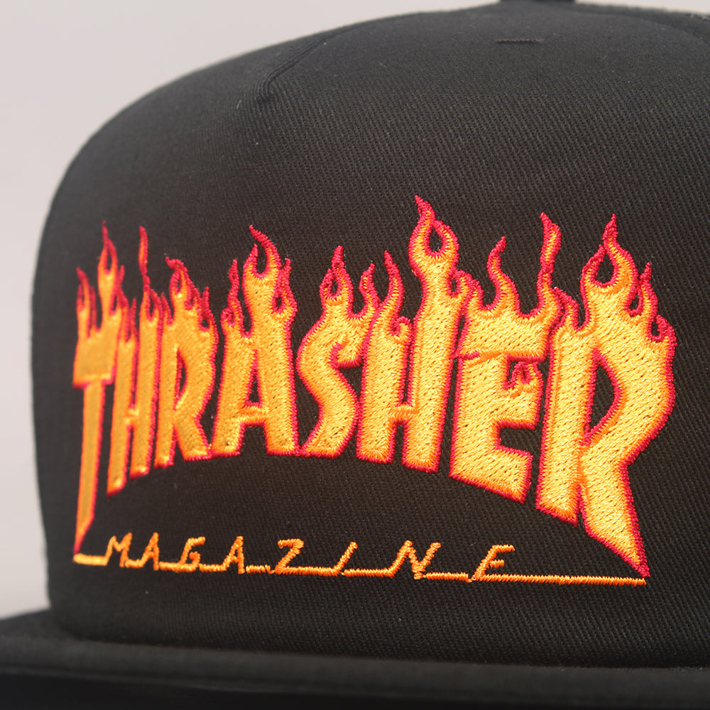 Thrasher Flame Logo Trucker Cap  - Black / Black