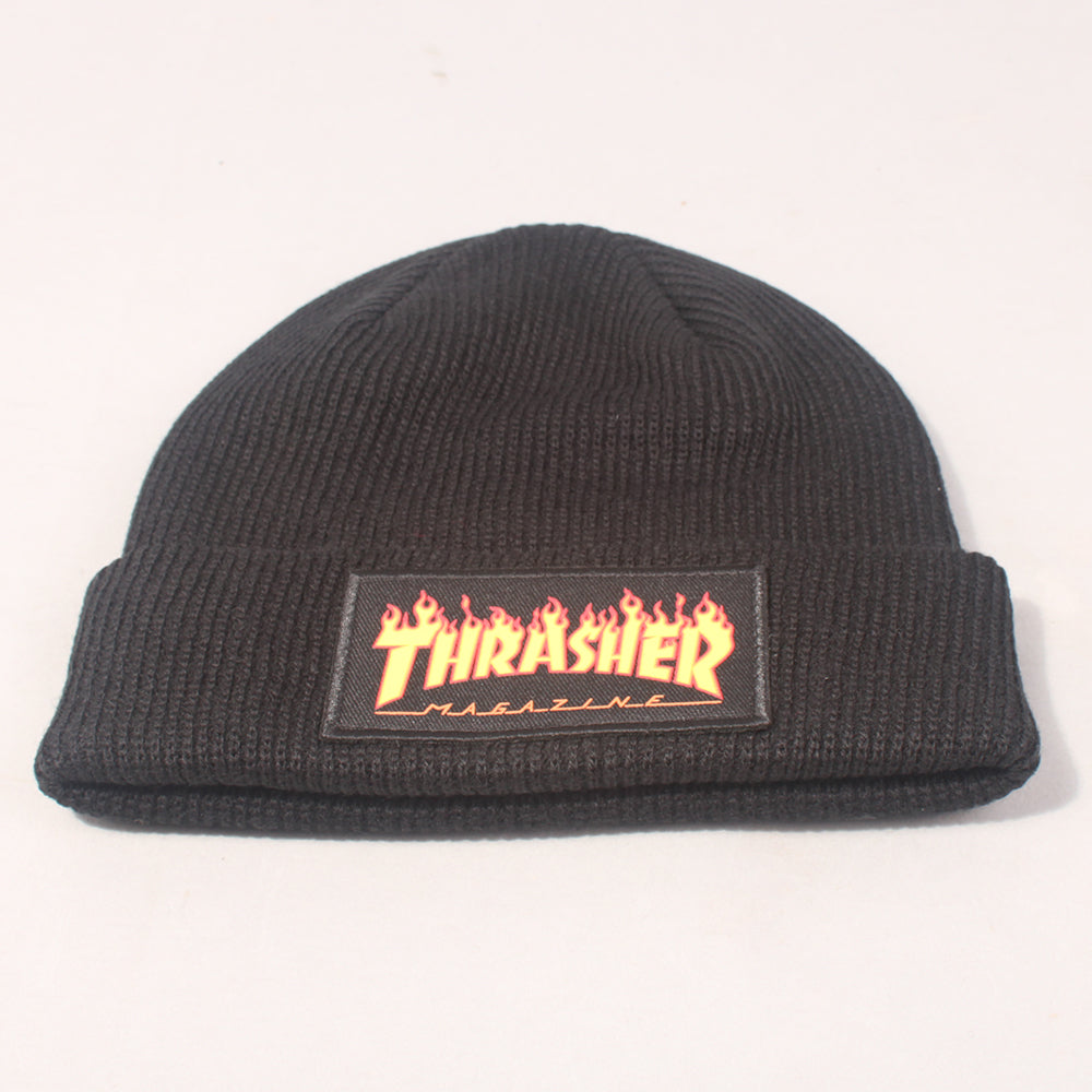 Thrasher Flame Patch Logo Beanie - Black