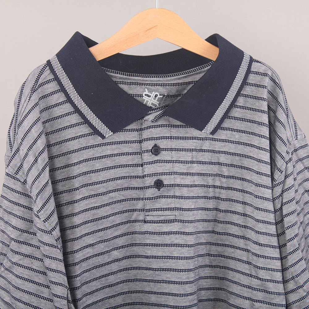 VINTAGE Polo T-shirt - Grey/Navy Stripe